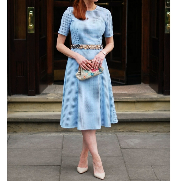 Hobbs Dresses & Skirts - Hobbs Eyelet Lace Blue A-Line Midi Dress Zipper 6